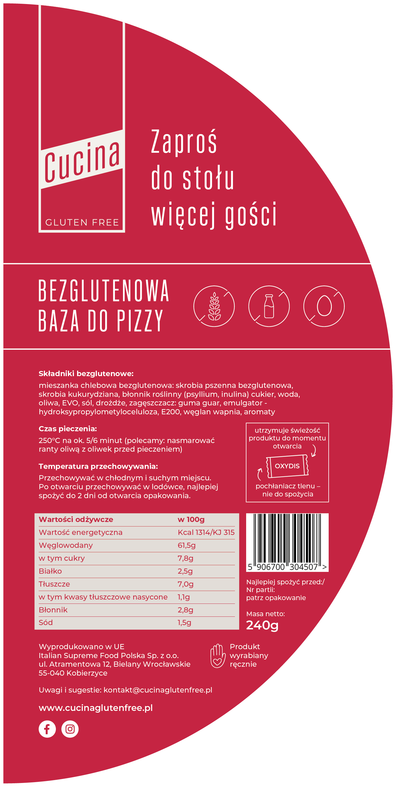 Base de pizza sem glúten 240 g Cucina Imagem secundária do produto