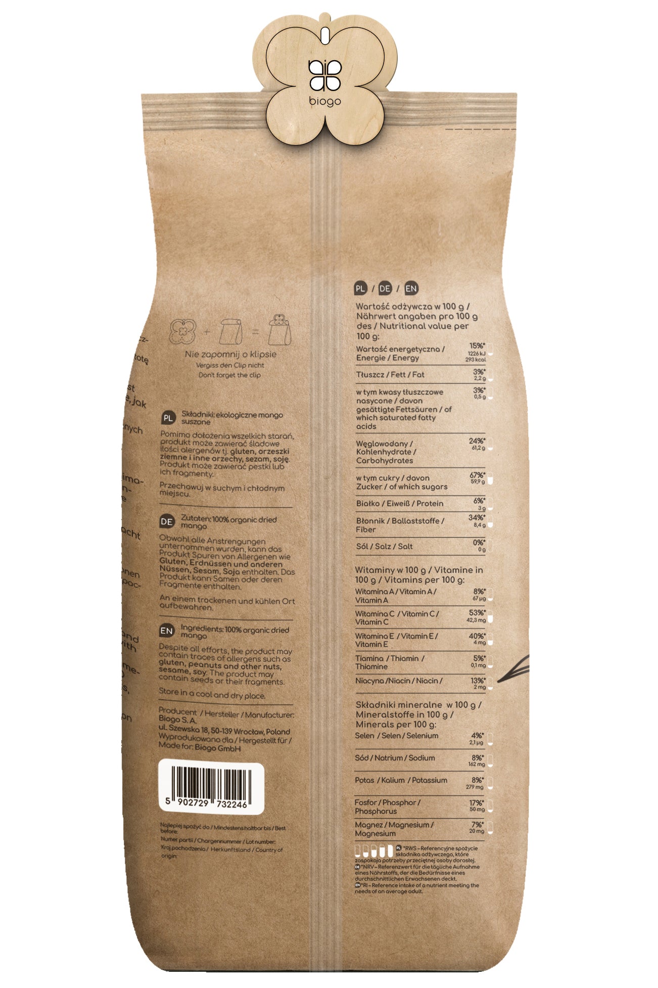 Kuivattu mango luomu 400 g BIOGO Toissijaiskuva