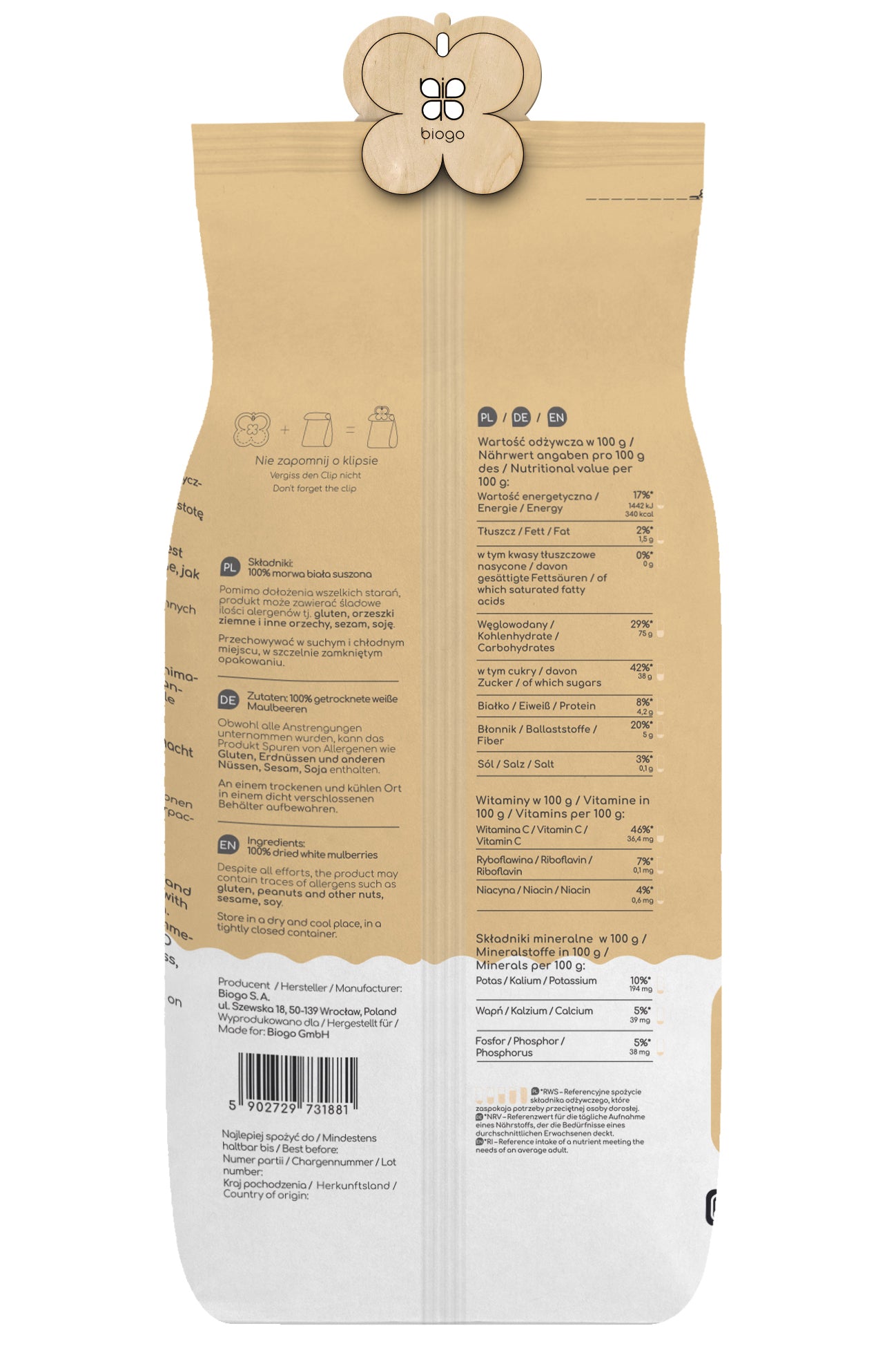Getrocknete Weiße Maulbeeren 500 g BIOGO - Biogo.de