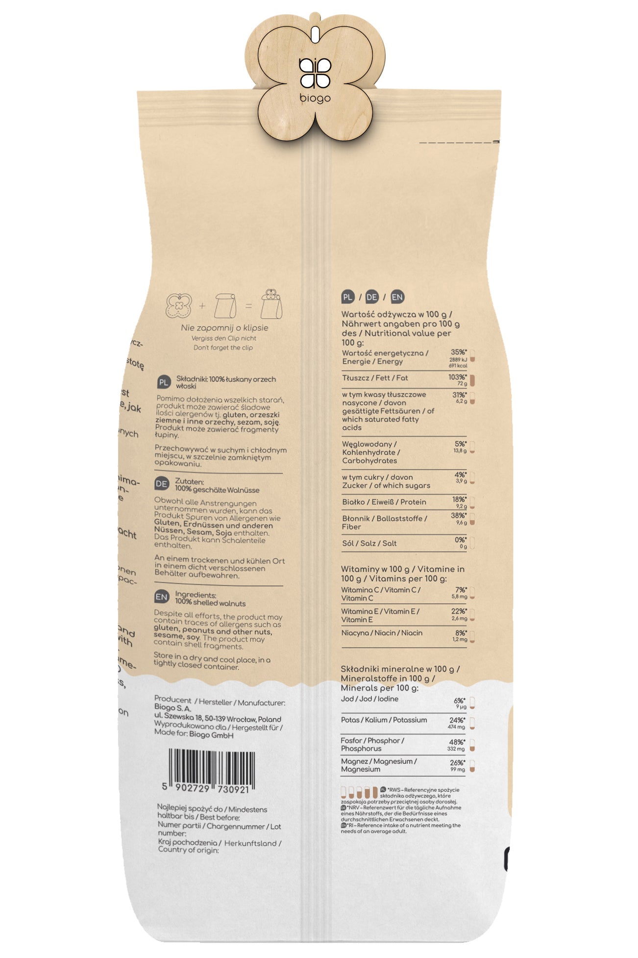 Saksanpähkinät 800 g BIOGO Toissijaiskuva