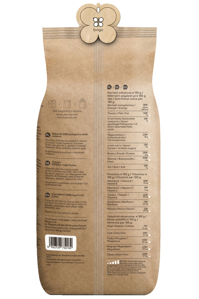 Fulgi de ovăz bio 600 g BIOGO Main Image