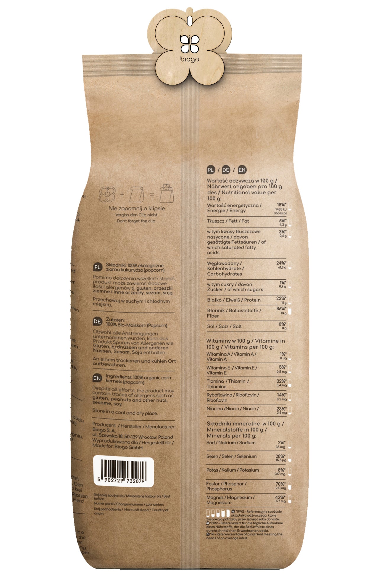 Popcorn (maissinjyvät) luomu 1 kg BIOGO Toissijaiskuva