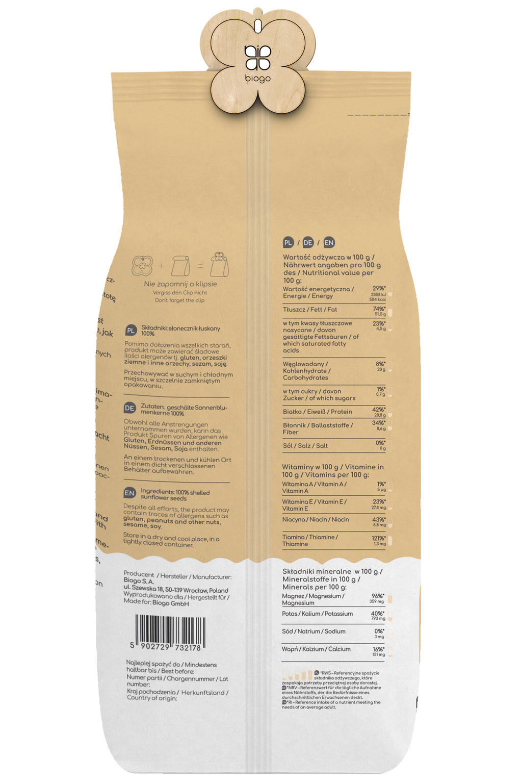 Geschälte Sonnenblumenkerne 1 kg BIOGO - Biogo.de