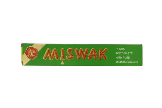 DABUR MISWAK Kräuterzahnpasta in Tube, natürliche Zahnpasta mit Kräuterextrakten, sichtbar auf weißem Hintergrund
