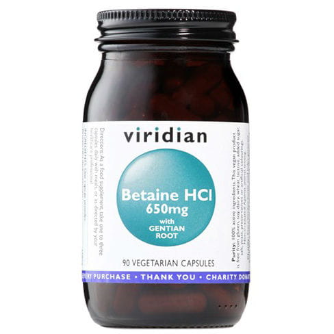 VIRIDIAN Betain HCL mit Bitterkeit, 650mg mit Ginsengwurzel in 90 Kapseln, natürliches Nahrungsergänzungsmittel