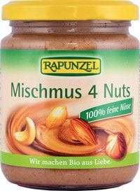 Bio Nusscreme aus 4 Nüssen von RAPUNZEL, 250 g, cremige Nussbutter mit natürlichen Zutaten, ideal für Brot und Snacks