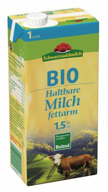 Bio-Milch 1,5% Fett, 1000 ml von Schwarzwaldmilch, frische Milch in Flasche, sichtbar auf dem Bild