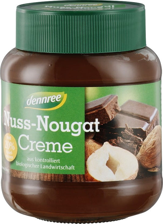 Glutenfreie Bio Nougat-Nusscreme von DENNREE, 400 g, cremige Nussfüllung in Glasflasche, ideal für Brot und Gebäck
