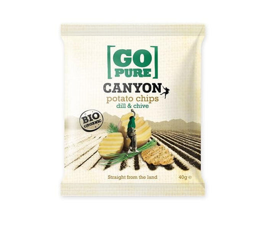 Bio glutenfreie Chips mit Dill und Schnittlauch von GO PURE, 40 g, knusprige Snack-Alternative mit frischen Kräutern.