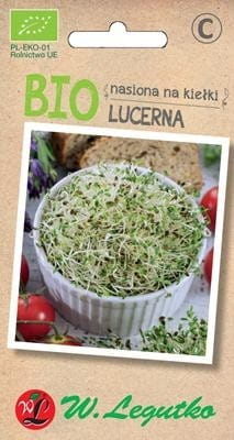 Bio Alfalfa-Samen von LEGUTKO, 5 g, frische grüne Keimsaat für gesunde Ernährung, sichtbar in der Verpackung