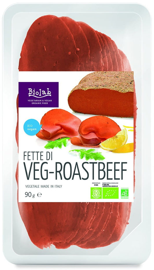 Bio Roastbeef pflanzliche Alternative von ECOR, 90 g, aus biologischen Zutaten, vegan und fleischfrei, auf dem Bild sichtbar.