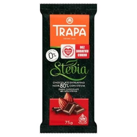 Dunkle Schokolade 80% mit Stevia 75 g TRAPA Hover Image