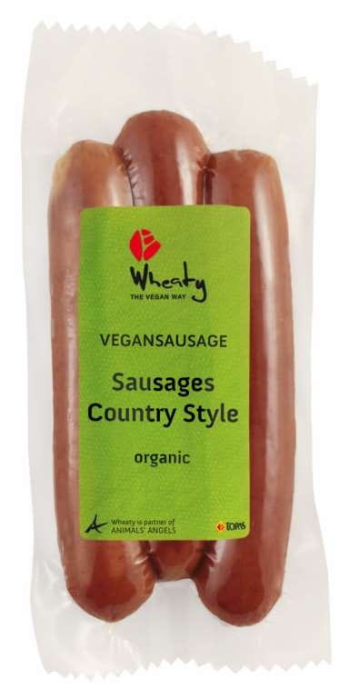 Geräucherte vegane Landwürste BIO von WHEATY, 150 g, mit rauchigem Aussehen und veganer, nachhaltiger Herstellung.