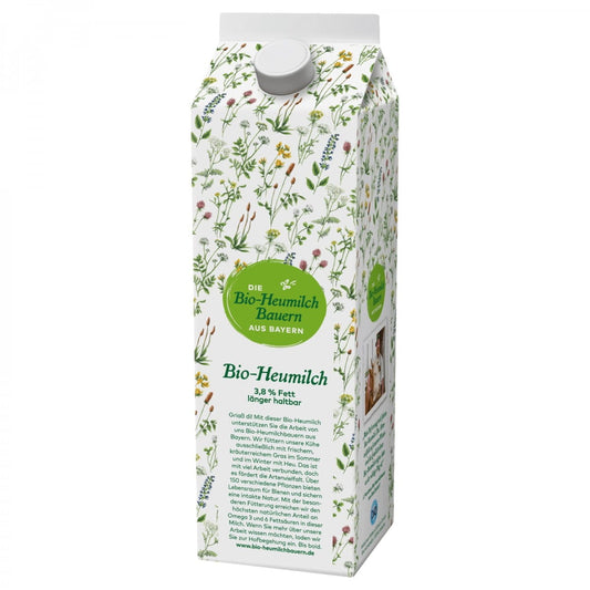 Heumilch 38% Bio von ANDECHSER NATUR in 1000 ml Flasche, cremige Milch mit natürlichem Heumilchgeschmack.