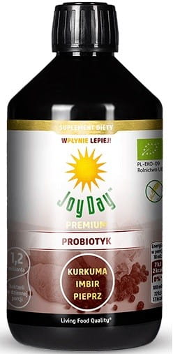 Nahrungsergänzungsmittelkonzentrat aus probiotischem Getränk Kurkuma-Ingwer-Pfeffer BIO 500 ml - JOY DAY