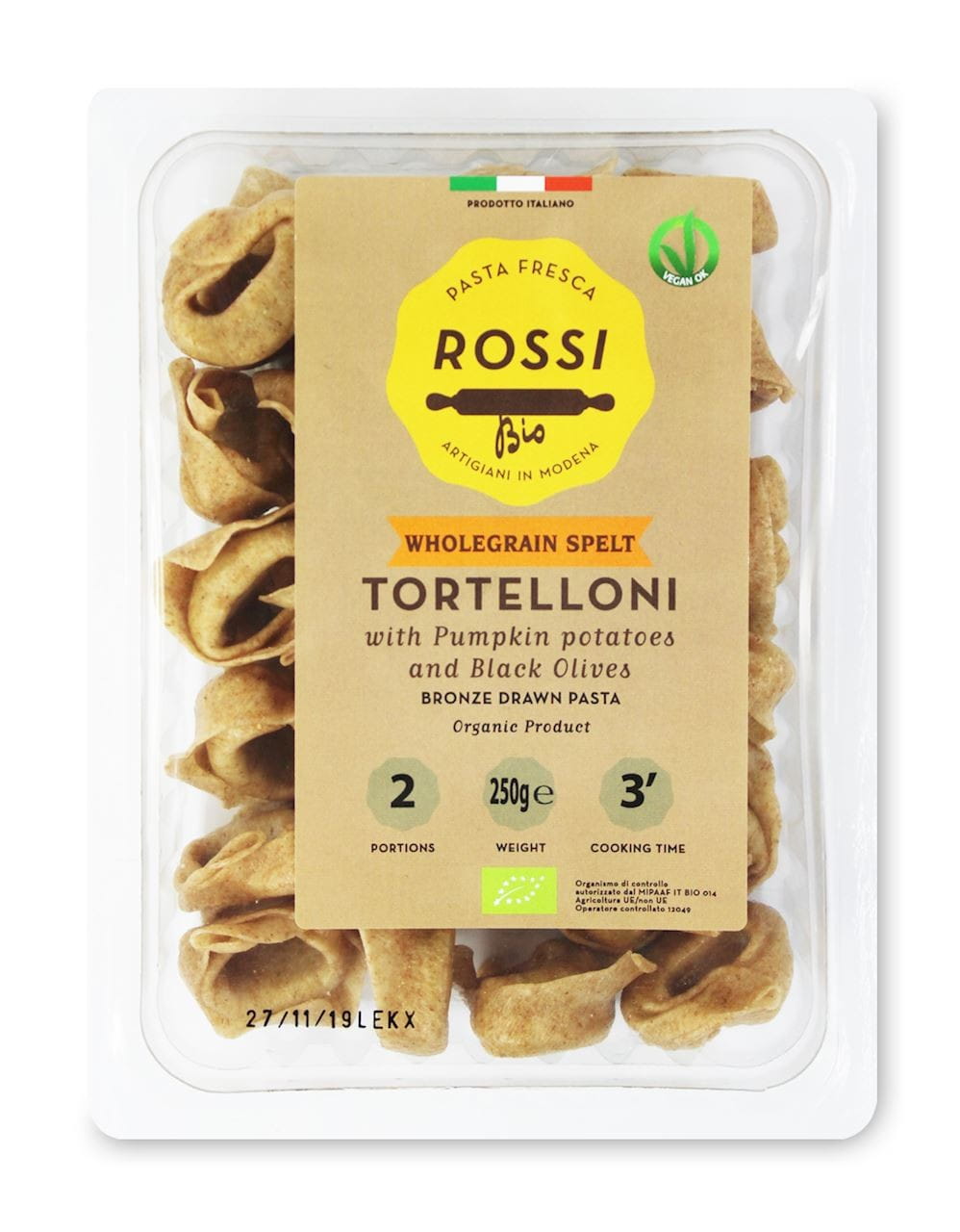 Dinkeltortelloni mit Kartoffelkürbis und Oliven BIO 250 g - FRESCA ROSSI PASTA