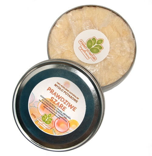 Echte graue hypoallergene Kaliseife von MYDLARNIA POWRÓT DO NATURY, 200ml, für die ganze Familie, pflanzliches Fett