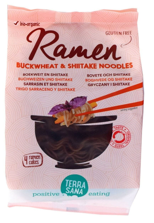 Glutenfreie Buchweizennudel-Ramen mit BIO-Shiitake-Pilzen, Terrasana, 280 g, asiatisches Nudelgericht mit Pilzsoße