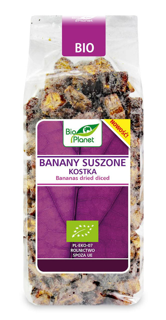 Getrocknete Bananenwürfel von BIO PLANET, Bio-Qualität, 400 g, frisch und saftig, ideal für Snacks und Backwaren
