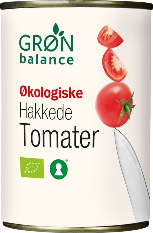 Geschnittene Bio-Tomaten ohne Haut von GRON BALANCE, 400 g, frisch und saftig, ideal für Salate und Saucen.