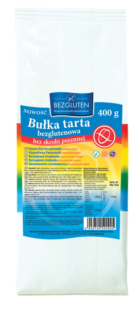 Glutenfreie Semmelbrösel von BEZGLUTEN, 400g, ohne Weizenstärke, in einer offenen Verpackung, Nahaufnahme