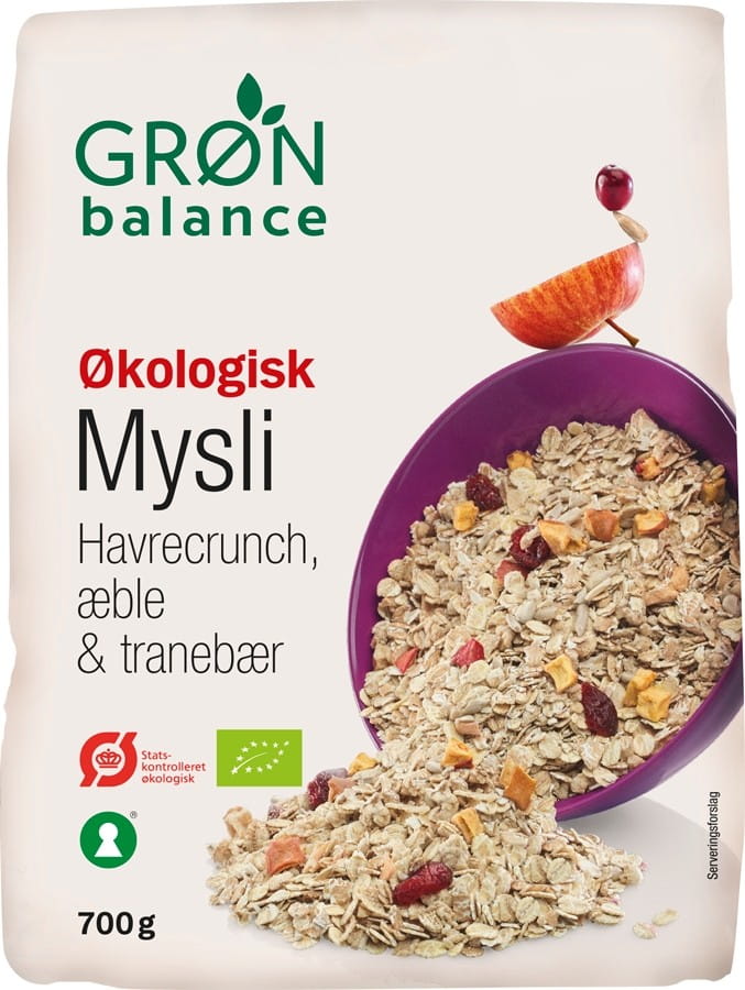 Müsli knusprig mit getrockneten Äpfeln, kandierten Cranberrys und Sonnenblumenkernen BIO 700 g - GRON BALANCE