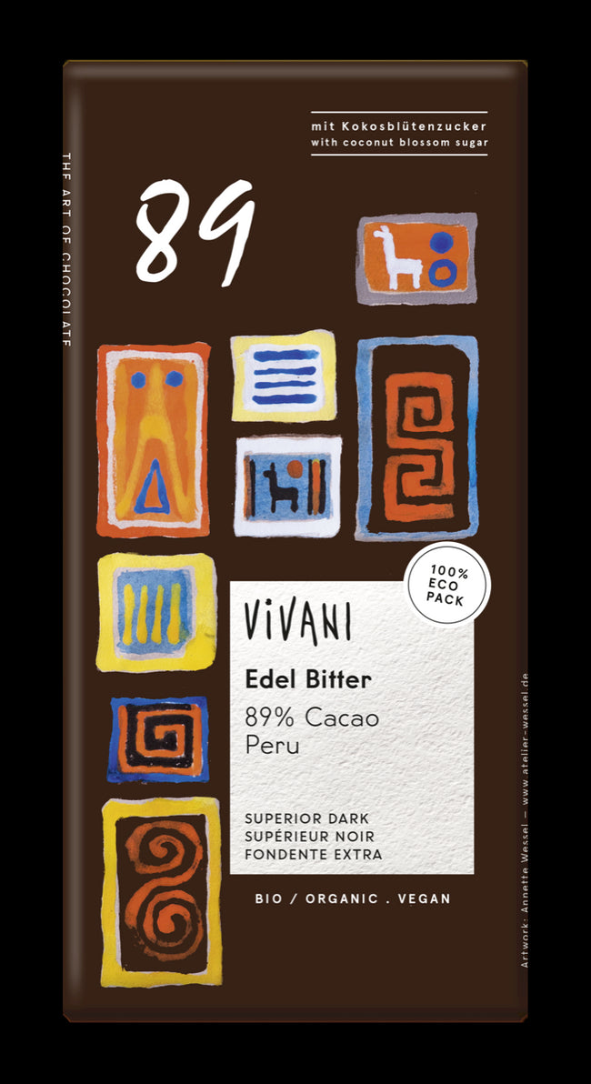 Peruanische dunkle Schokolade 89% BIO 80 g - VIVANI Hover Image