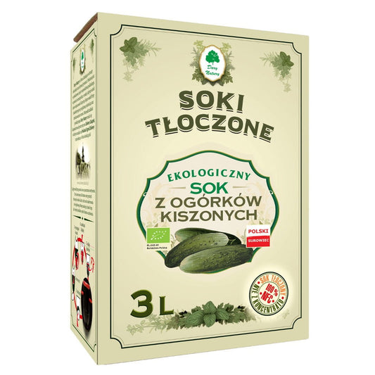 Bio 3L Sauergurkensaft von biogo, klare Flasche mit grünem Etikett, zeigt frischen, naturbelassenen Sauergurkensaft