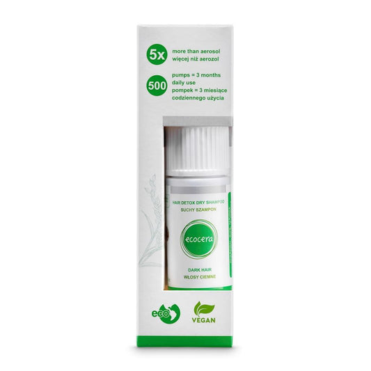 Detox-Trockenshampoo für dunkles Haar von ECOCERA, 15 g, feines Pulver zur Reinigung und Frische für dunkle Haare