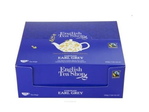 Bio Earl Grey Tee 100 Stück, 200 g von ENGLISH TEA SHOP, frisch gebrauchsfertige Teeblätter in Packung sichtbar