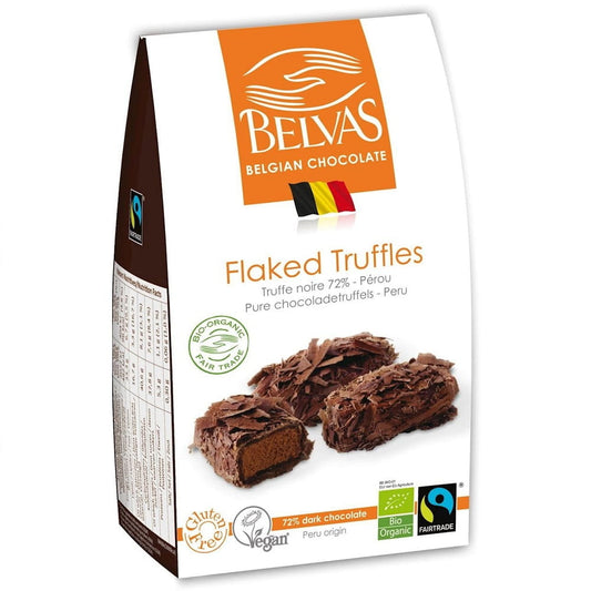 Belgische Trüffel Zartbitterschokolade 72% von BELVAS, glutenfrei, fair gehandelt, BIO, 100 g, detailreiche Schokoladentafel.
