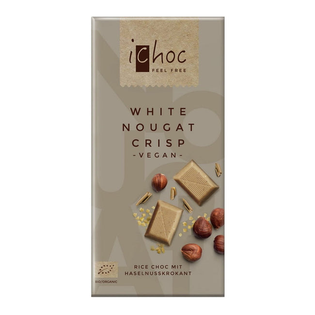 Ichoc weiße Nougat-Schokolade mit Haselnüssen (auf Reisdrink) BIO 80 g - VIVANI Hover Image