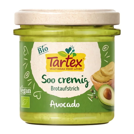 Glutenfreie Avocadocremepaste von TARTEX in 140 g Packung, cremige grüne Avocado-Textur, biologisch und frisch.