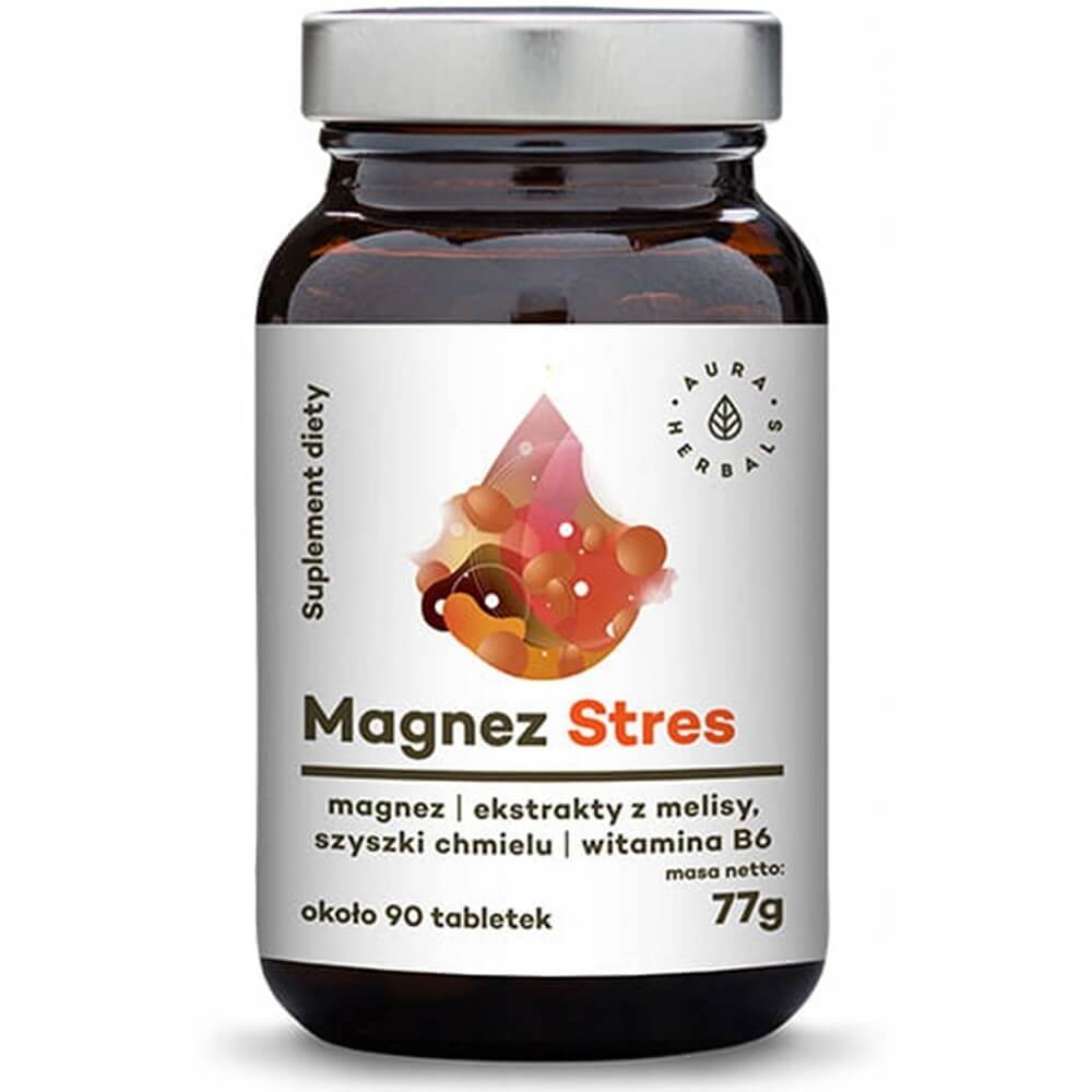 Hopfenzapfen mit Melisse Magnesium Stress B6 90 Tabletten 77g AURA HERBALS