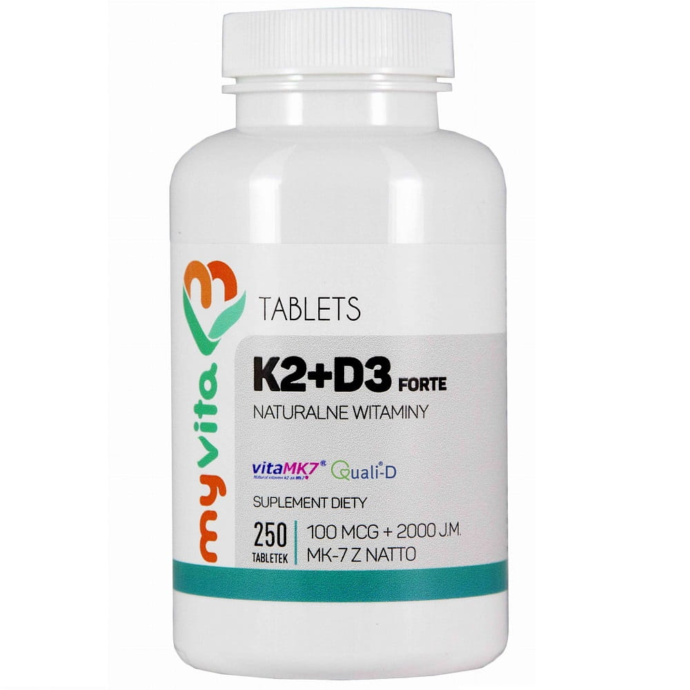 Vitamin K2 MK - 7 K2MK7 100mcg + D3 aus Lanolin 2000iu 250 Tabletten MYVITA