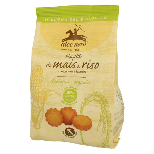 Glutenfreie Mais- und Reiskuchen BIO von ALCE NERO, 200 g, knusprige und gesunde Snacks auf dem Bild.