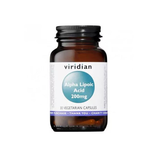 VIRIDIAN Alpha-Liponsäure 200 mg, 30 Kapseln, Nahrungsergänzungsmittel mit antioxidativen Eigenschaften, in einer weißen Kapsel verpackt
