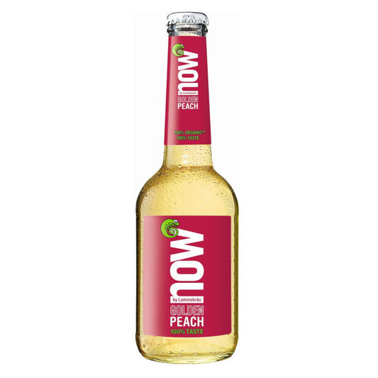 Bio Pfirsichgeschmack Getränk von NOW in 330 ml Flasche, erfrischendes Getränk mit fruchtigem Pfirsicharoma.