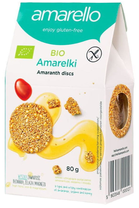 Glutenfreies Amarelki BIO von Amarello, 80 g, mit frischen, natürlichen Zutaten in einer attraktiven Verpackung.