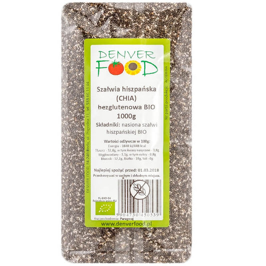 Chia glutenfreier spanischer Salbei BIO von DENVER FOOD, 1000g, frische grüne Salbeiblätter auf weißem Hintergrund