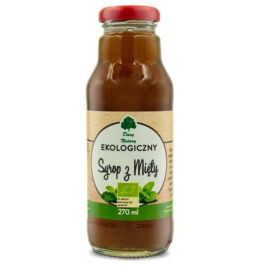 Bio Minzsirup von DARY NATURY, 270 ml Flasche, frischer Minzgeschmack, ideal für Getränke und Desserts.
