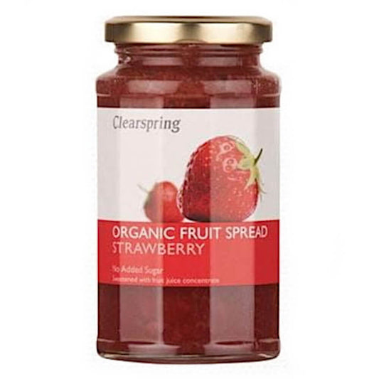Bio-Erdbeermousse von CLEARSPRING in 290 g Packung, cremige, fruchtige Süßigkeit mit frischen Erdbeeren.