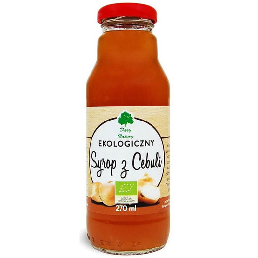 Bio Zwiebelsirup von DARY NATURY in 270 ml Flasche, naturbelassener Sirup mit Zwiebelaroma, für Hausmittel und Gesundheit.