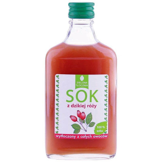 Hagebuttensaft von TARGROCH, 100% aus ganzen Früchten gepresst, 200ml Flasche auf weißem Hintergrund