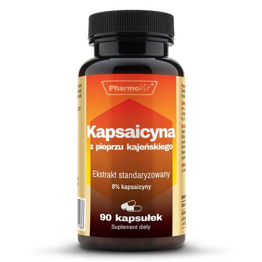 PHARMOVIT Cayennepfeffer Capsaicin-Extrakt 8%, 400mg, 90 Kapseln, naturbelassenes Nahrungsergänzungsmittel