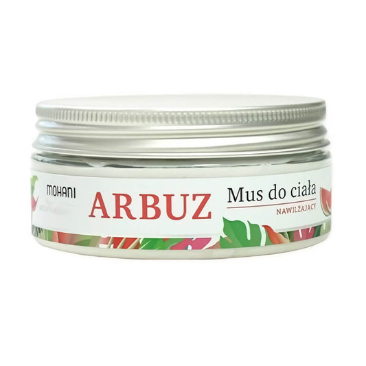Feuchtigkeitsspendendes Wassermelonen-Körpermousse von MOHANI in 120 g, cremige Textur, frischer Wassermelonen-Duft.