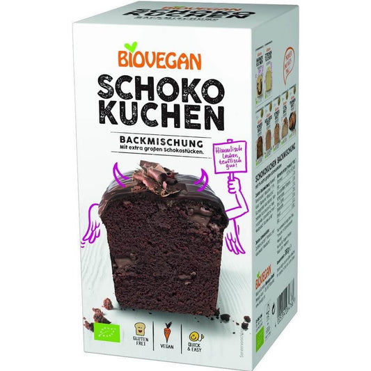 Bio vegane glutenfreie Schokoladenkuchen-Backmischung, 380 g, in der Verpackung sichtbar