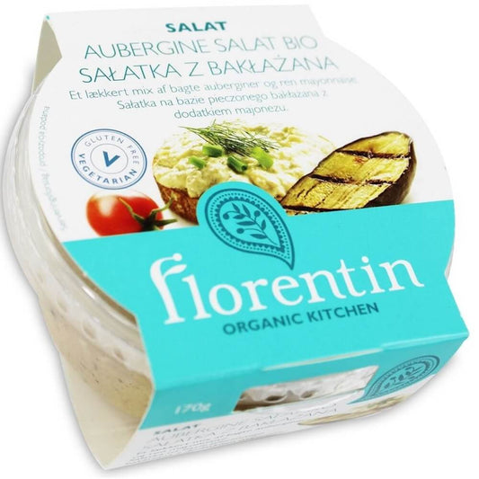 Bio-Auberginensalat von FLORENTIN, 170 g, cremige Auberginenzubereitung in einem Glas, frisch und lecker.