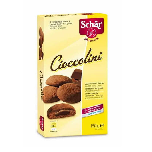 Glutenfreie Cioccolini Kekse mit Kakaofüllung von SCHAR, 150 g, knusprige Schokoladenkekse in Packung