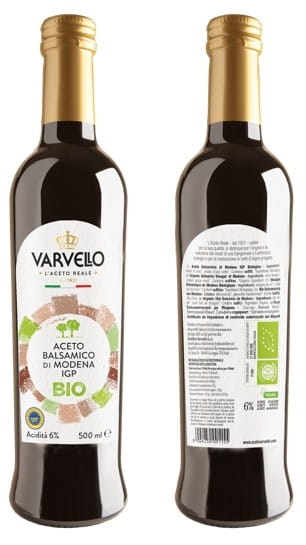 Bio Balsamessig aus Modena von VARVELLO, 500 ml Flasche, dunkler Essig mit glänzendem Etikett, ideal zum Kochen und Verfeinern.